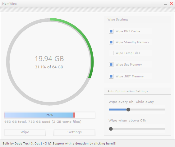 MemWipe Settings Screenshot